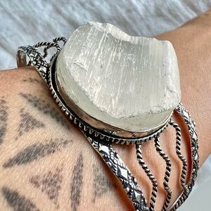 925 Large RAW SELENITE Chunk Cuff Bracelet
